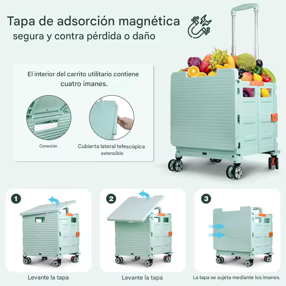 Carro de compra plegable con ruedas y asa ajustable - Fácil transporte